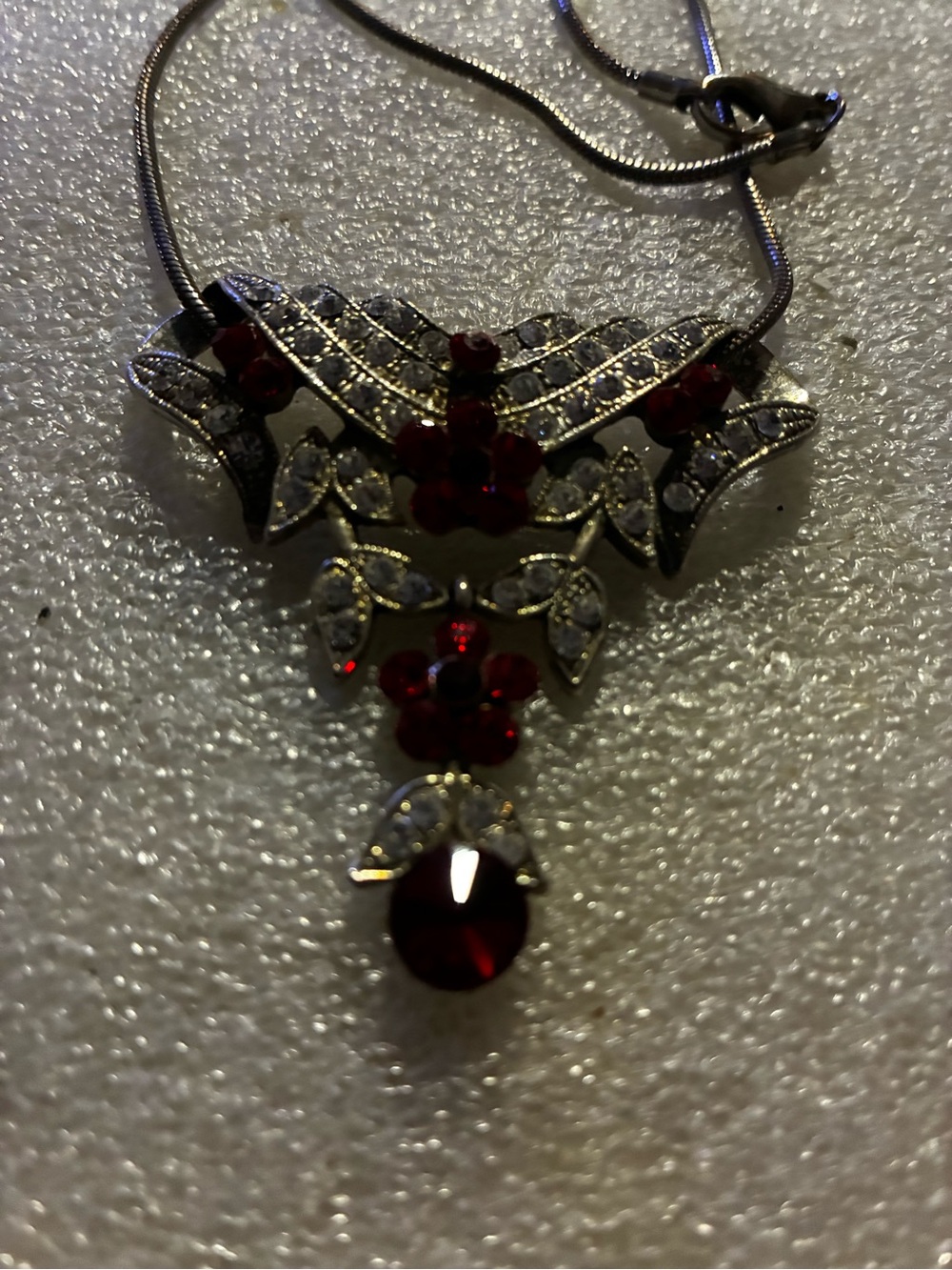 Red Crystal Floral Pendant Necklace - Women Jewelry